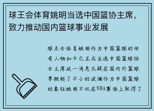 球王会体育姚明当选中国篮协主席，致力推动国内篮球事业发展