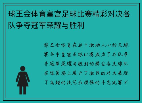 球王会体育皇宫足球比赛精彩对决各队争夺冠军荣耀与胜利